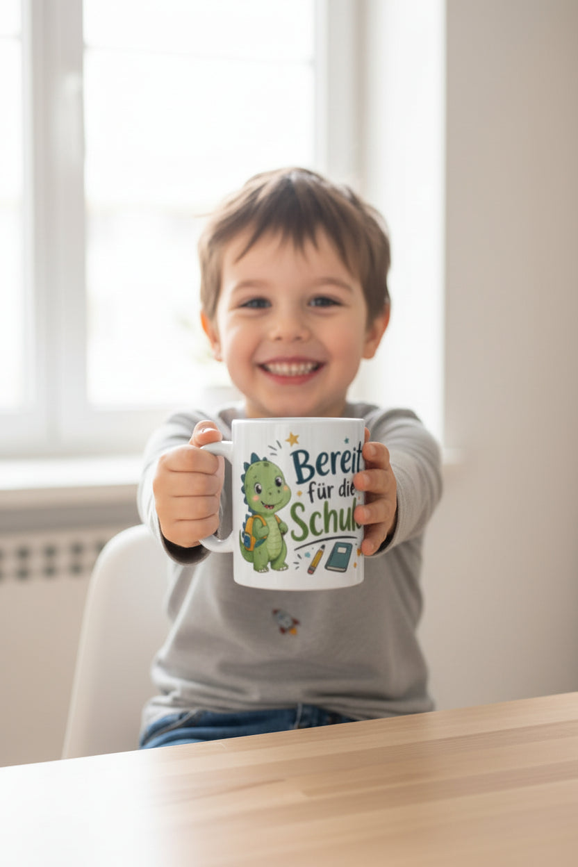 Tasse „Bereit für die Schule“  mit Dino