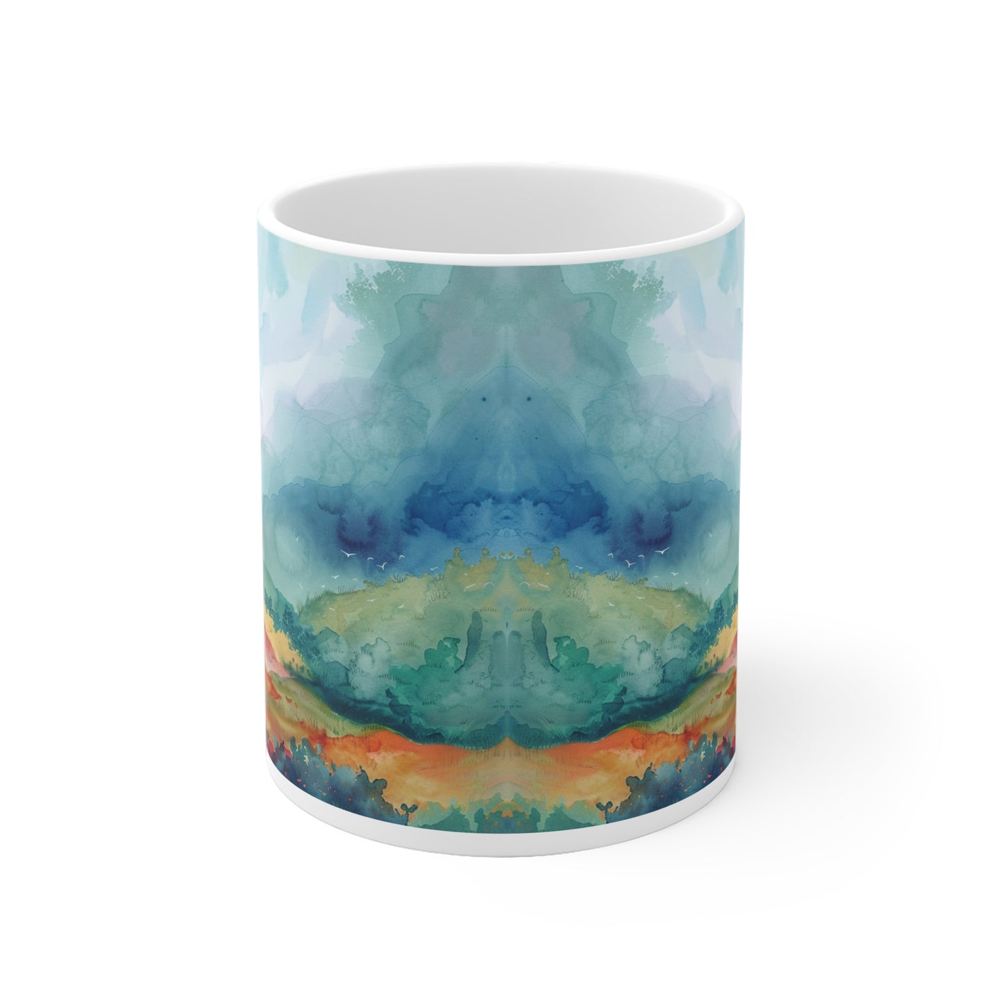 Aquarell-Landschaft Tasse – Farbenfrohe Naturkunst für entspannte Genussmomente 🌿🎨☕