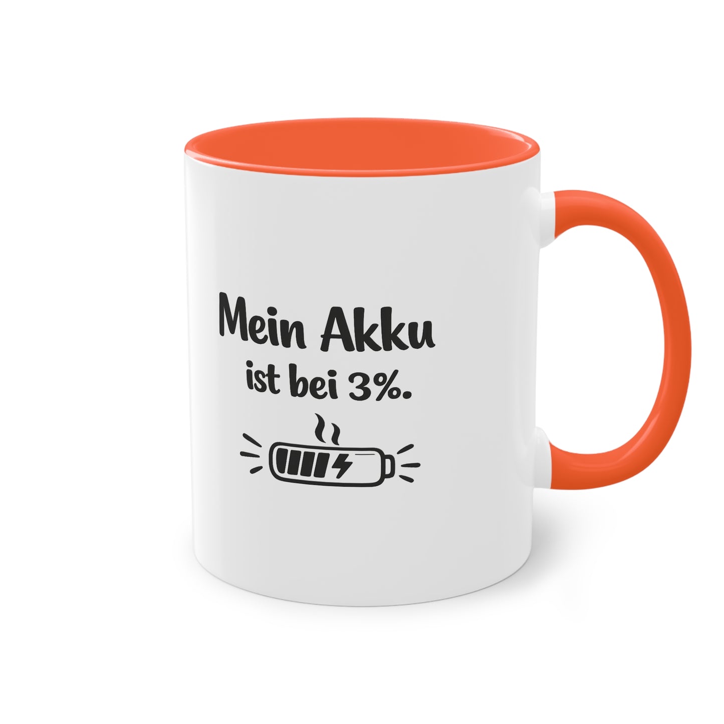 Tasse „Mein Akku ist bei 3 %.“ – Lustige Bürotasse mit Humor