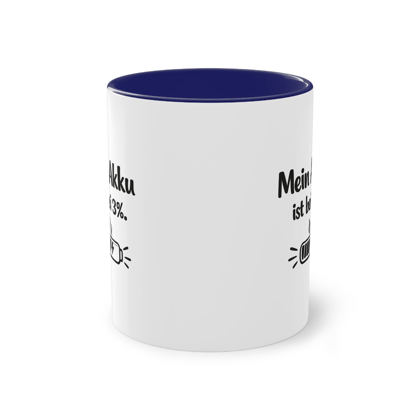 Tasse „Mein Akku ist bei 3 %.“ – Lustige Bürotasse mit Humor