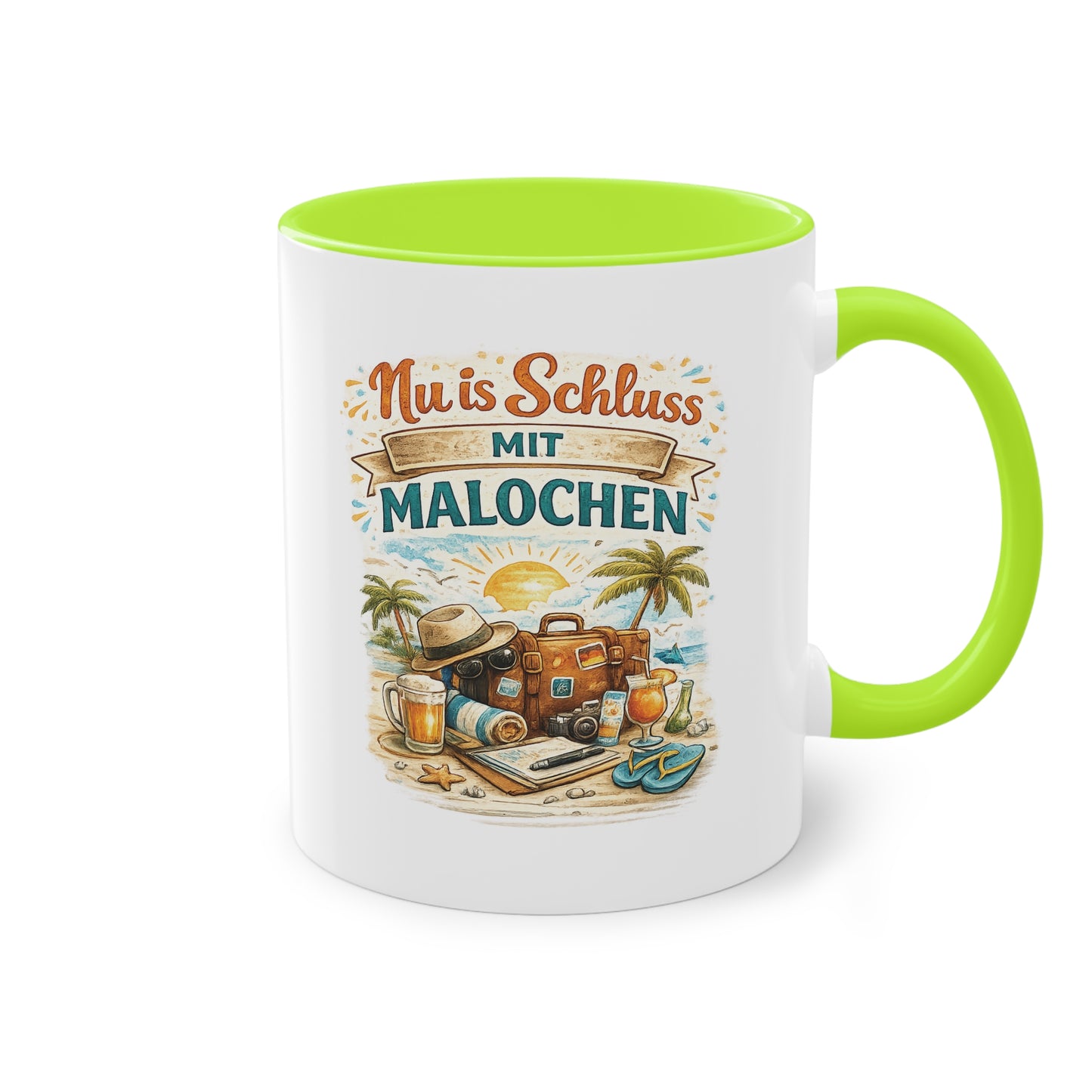 Tasse „Nu is Schluss mit Malochen“ ☕🌴🎒