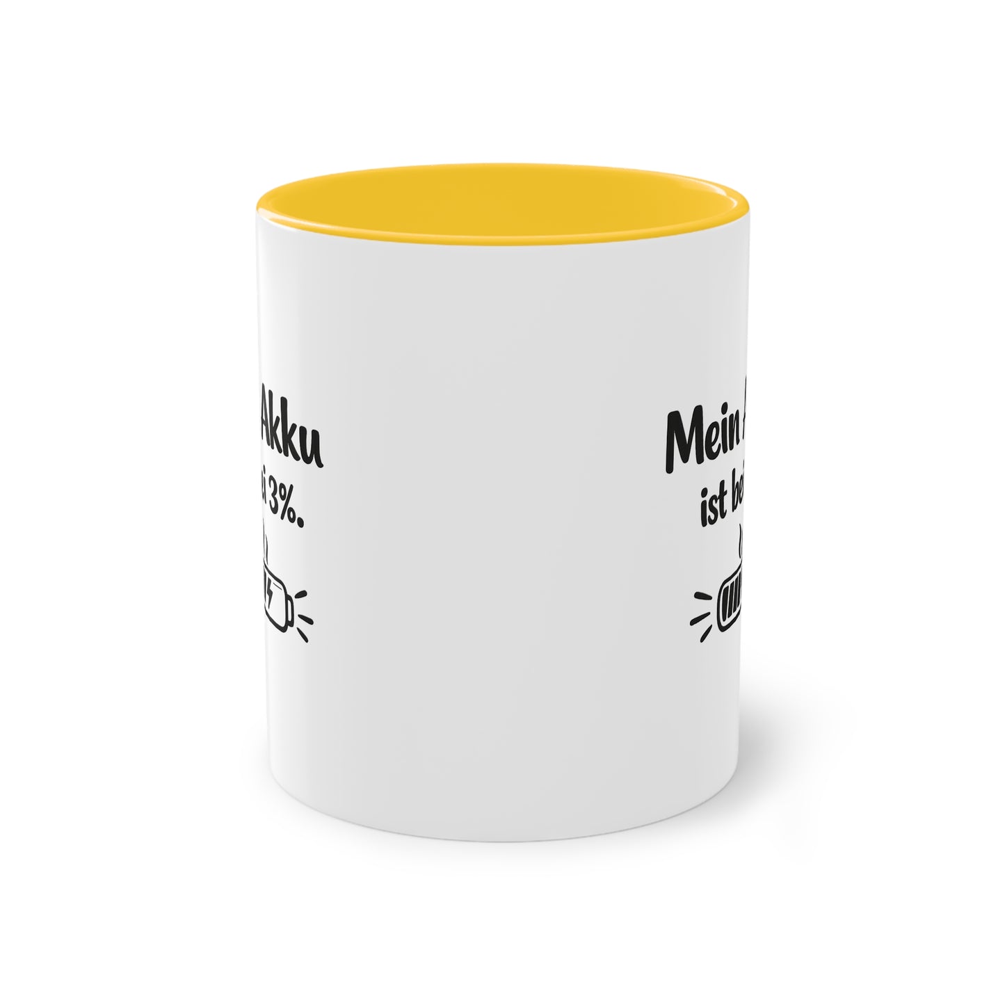 Tasse „Mein Akku ist bei 3 %.“ – Lustige Bürotasse mit Humor