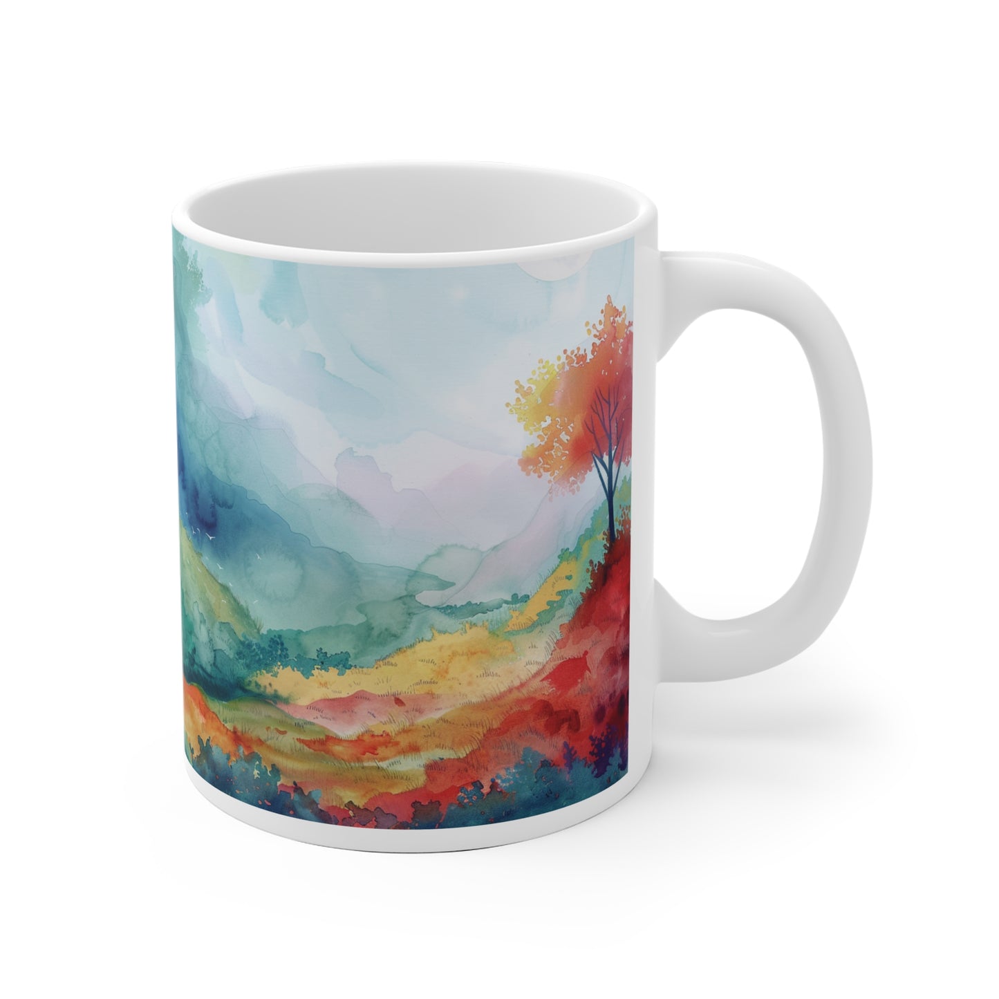 Aquarell-Landschaft Tasse – Farbenfrohe Naturkunst für entspannte Genussmomente 🌿🎨☕