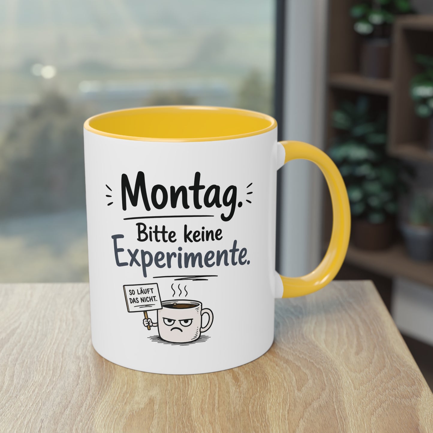 Tasse „Montag. Bitte keine Experimente.“ – Lustige Bürotasse mit Humor