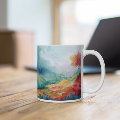 Aquarell-Landschaft Tasse – Farbenfrohe Naturkunst für entspannte Genussmomente 🌿🎨☕