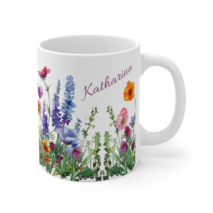 Personalisierte Wildblumen Tasse – Dein Name inmitten einer blühenden Blumenwiese