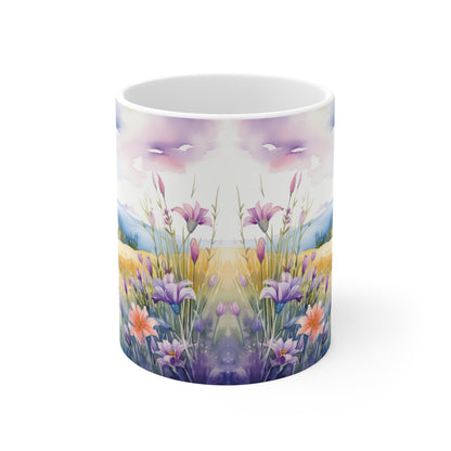 Wildblumen Wiese Aquarell Tasse | Blumenwiese Berglandschaft