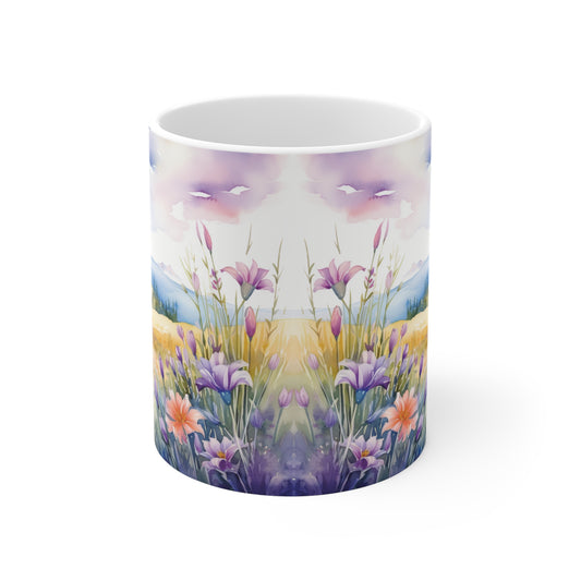 Wildblumen Wiese Aquarell Tasse | Blumenwiese Berglandschaft