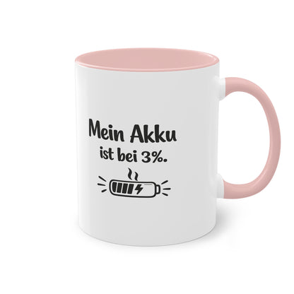 Tasse „Mein Akku ist bei 3 %.“ – Lustige Bürotasse mit Humor