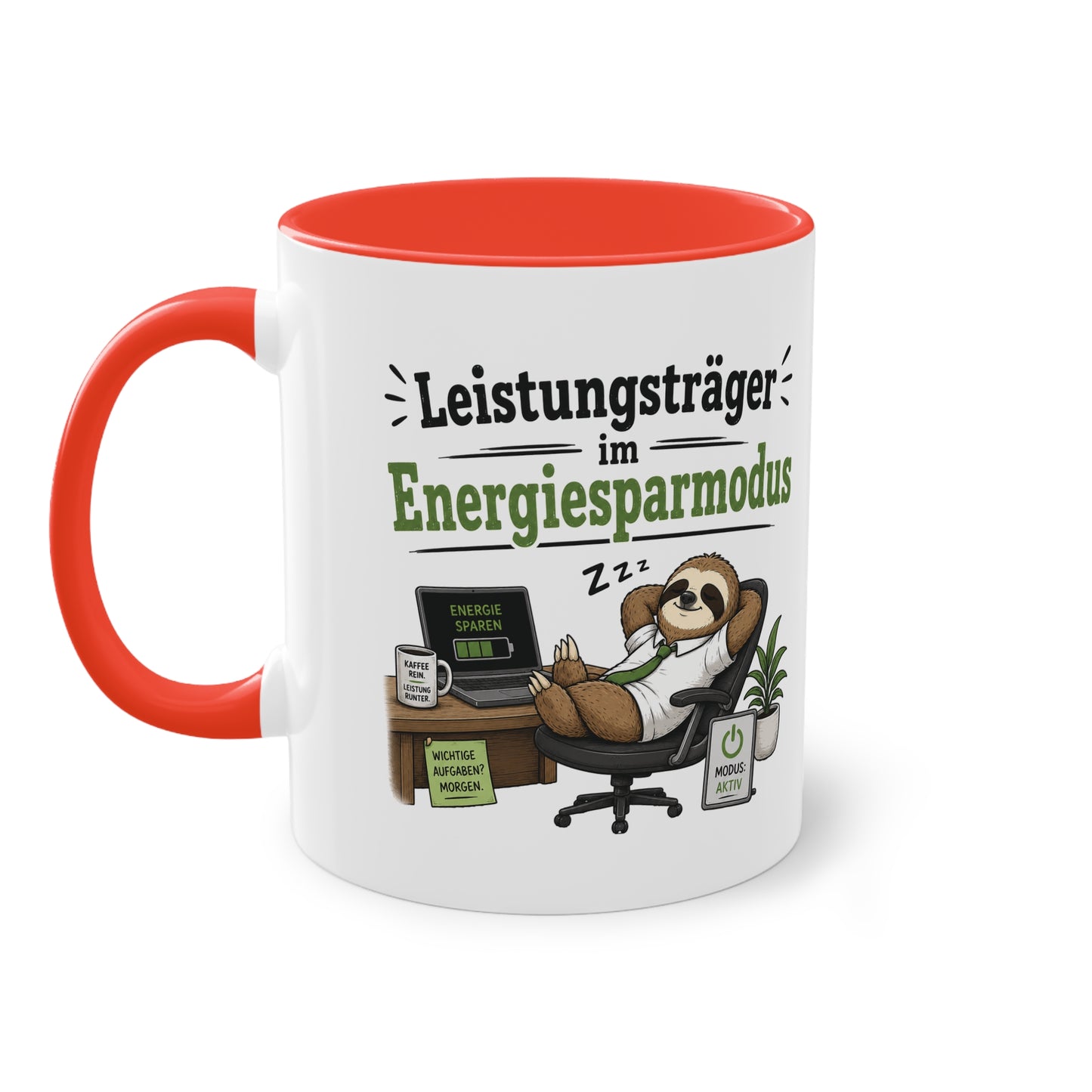 Tasse „Leistungsträger im Energiesparmodus“ – Lustige Bürotasse mit Faultier-Motiv