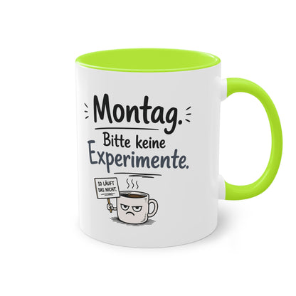 Tasse „Montag. Bitte keine Experimente.“ – Lustige Bürotasse mit Humor