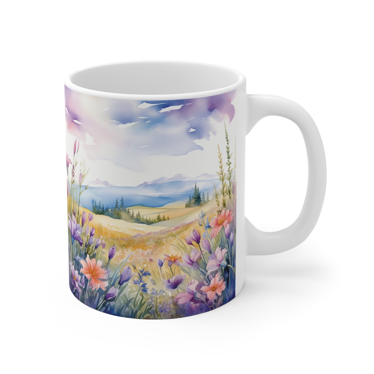 Wildblumen Wiese Aquarell Tasse | Blumenwiese Berglandschaft