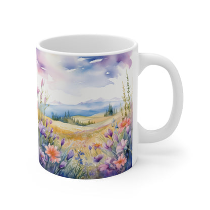 Wildblumen Wiese Aquarell Tasse | Blumenwiese Berglandschaft