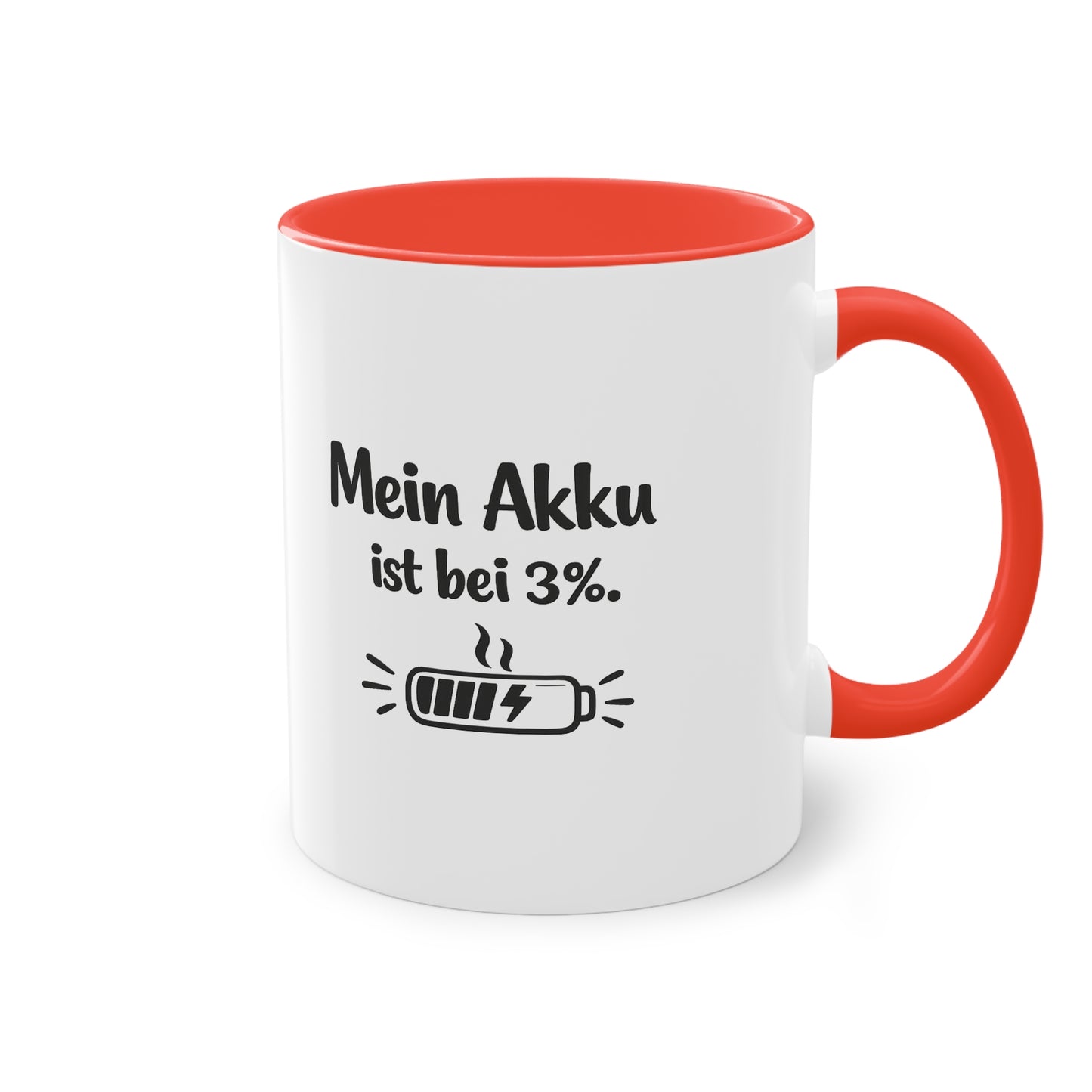 Tasse „Mein Akku ist bei 3 %.“ – Lustige Bürotasse mit Humor