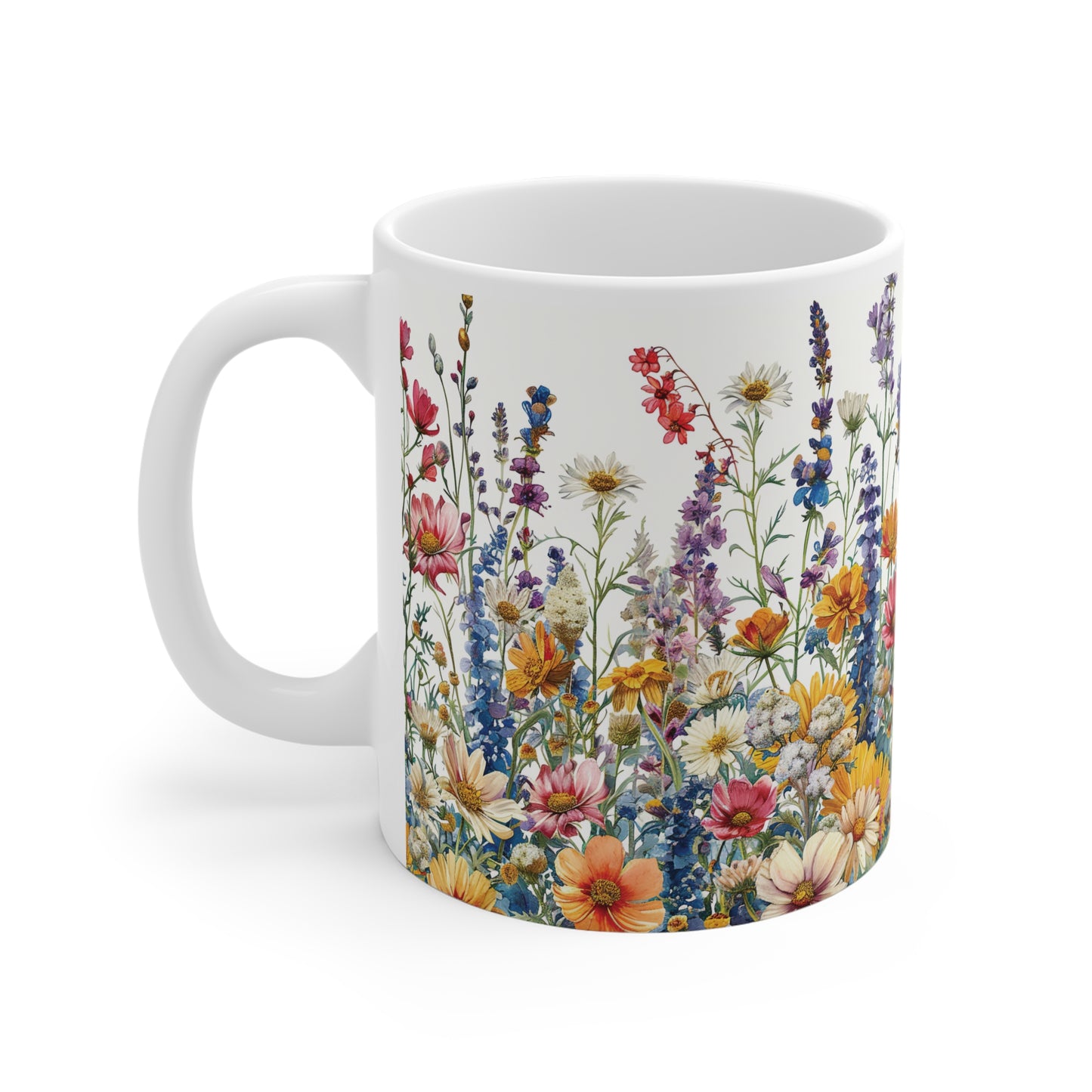 Wildblumen-Mischung Aquarell Tasse | Bunte Blumenwiese Becher Naturmotiv
