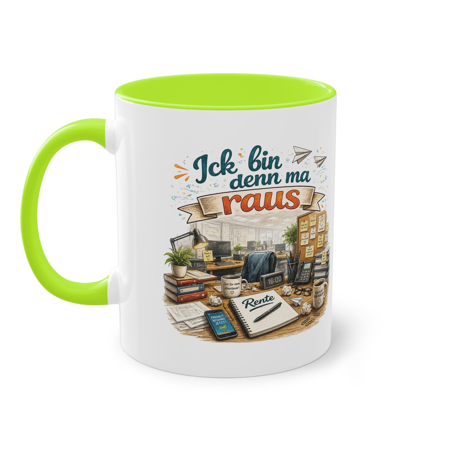 Tasse „Ick bin denn ma raus – Rente Edition“ ☕📋🎉