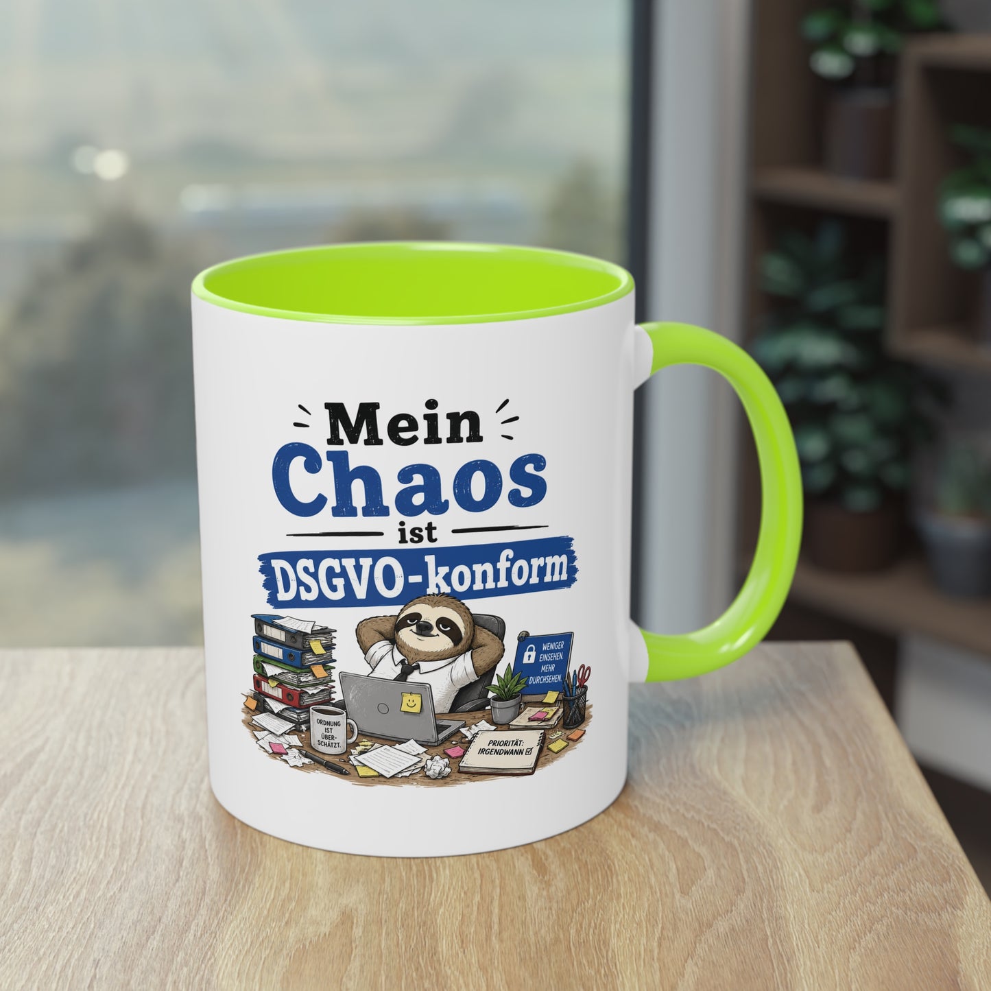 Tasse „Mein Chaos ist DSGVO-konform.“ – Lustige Bürotasse mit Humor