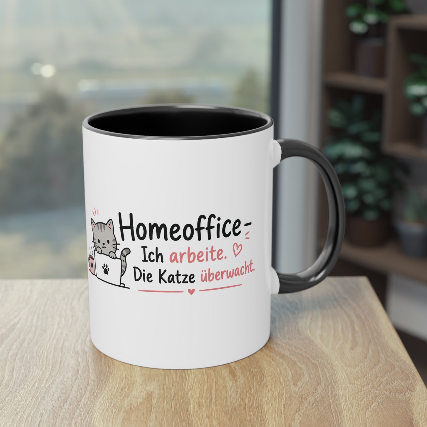 Homeoffice-Tasse – „Ich arbeite. Die Katze überwacht.“