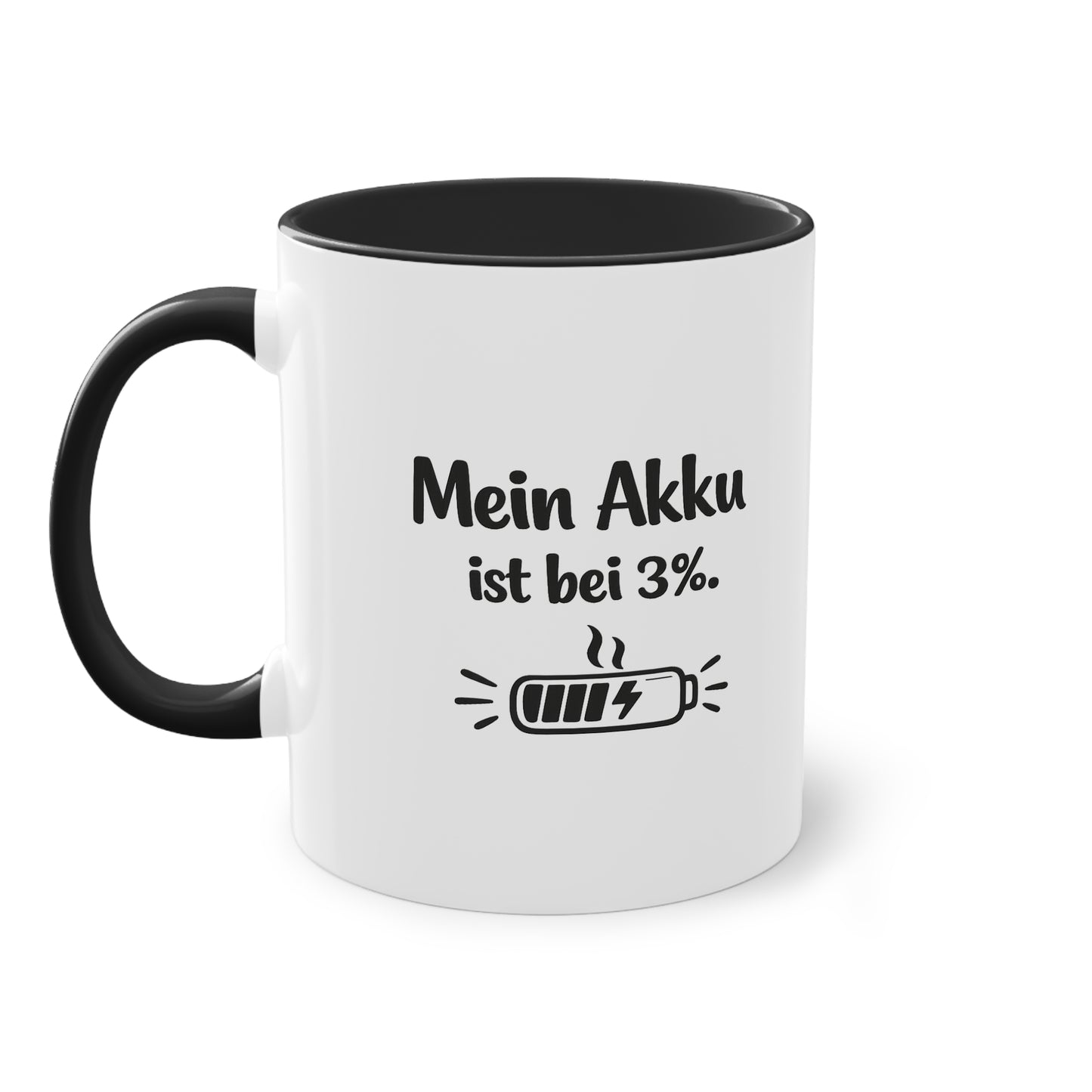 Tasse „Mein Akku ist bei 3 %.“ – Lustige Bürotasse mit Humor