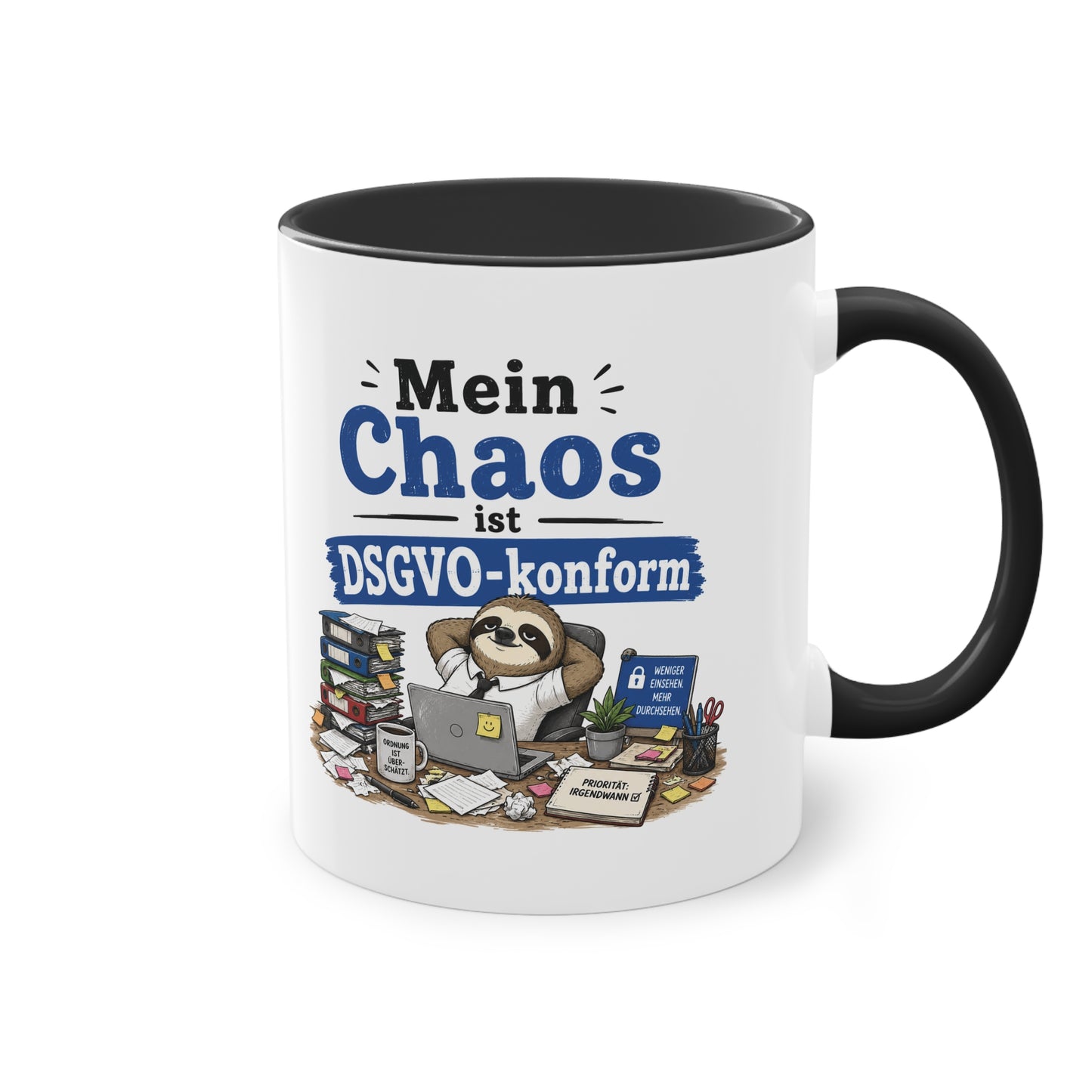 Tasse „Mein Chaos ist DSGVO-konform.“ – Lustige Bürotasse mit Humor