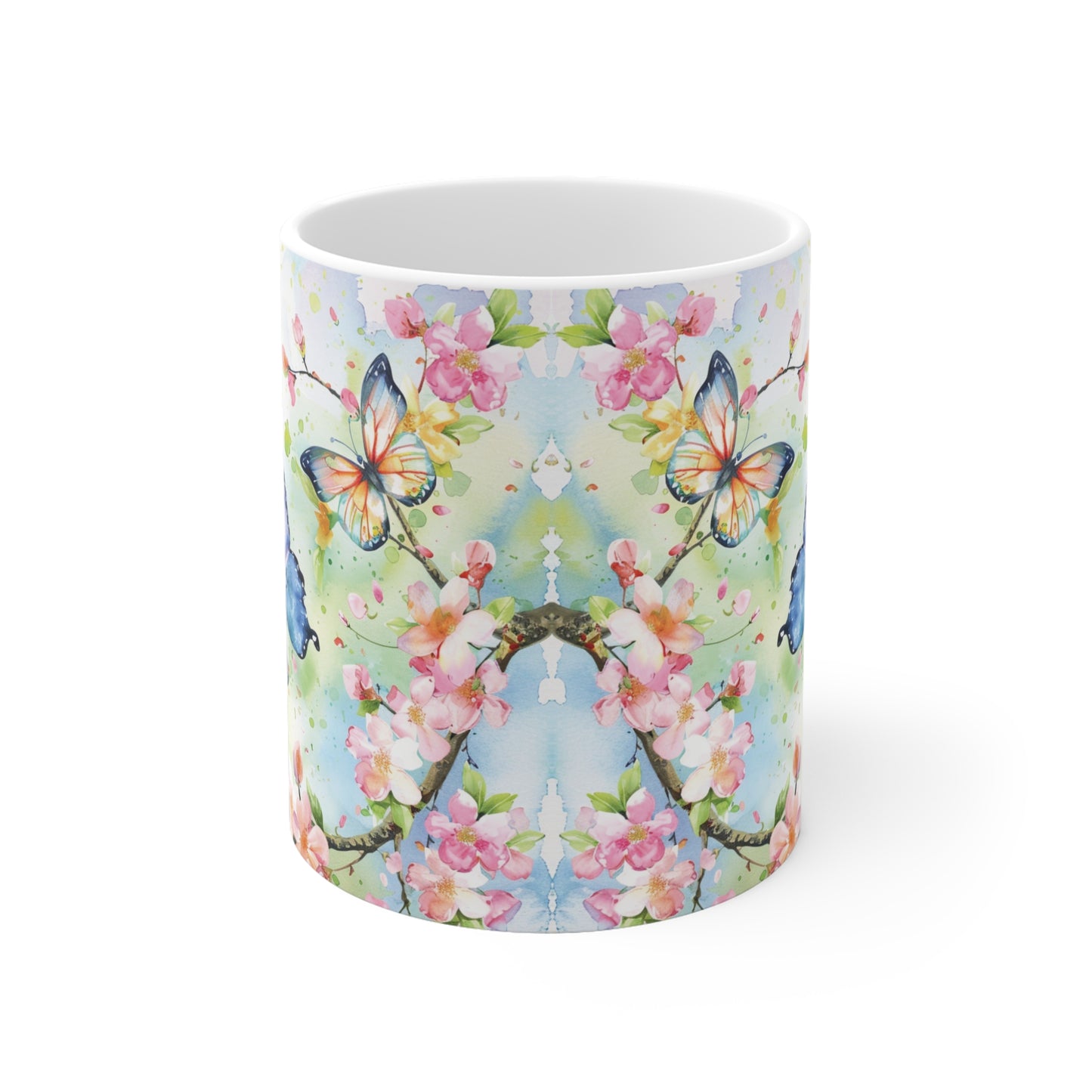 Schmetterlings Tasse Blumen – Farbenfrohe Kaffee Tasse mit Schmetterlingen und floralem Aquarell-Design