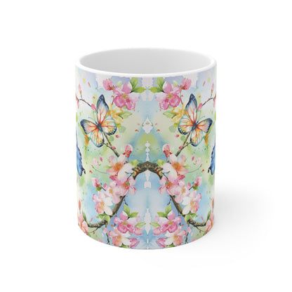 Schmetterlings Tasse Blumen – Farbenfrohe Kaffee Tasse mit Schmetterlingen und floralem Aquarell-Design