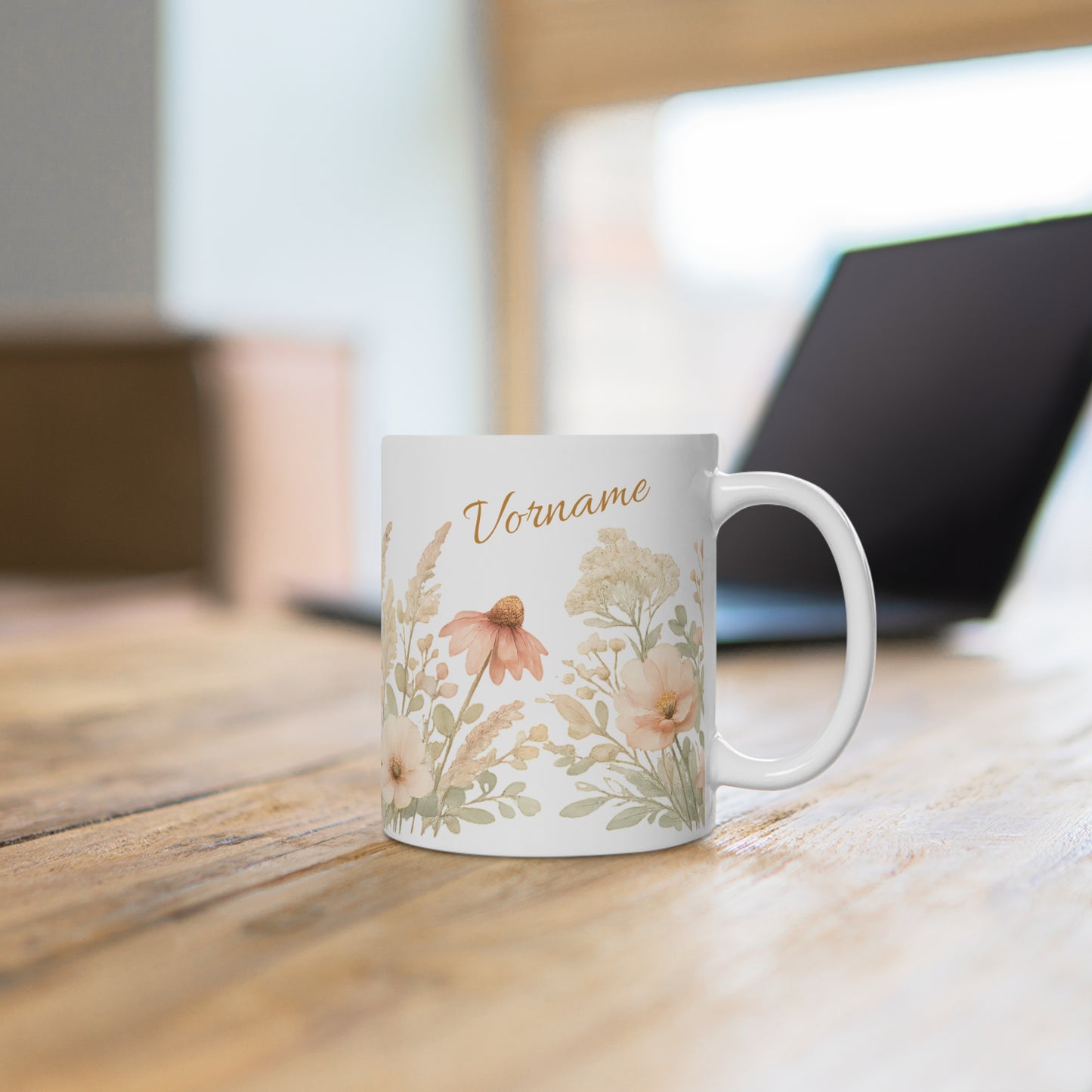 Personalisierte Tasse mit Blumenmotiv & Wunschname 🌸☕✨