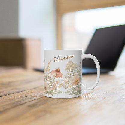 Personalisierte Tasse mit Blumenmotiv & Wunschname 🌸☕✨