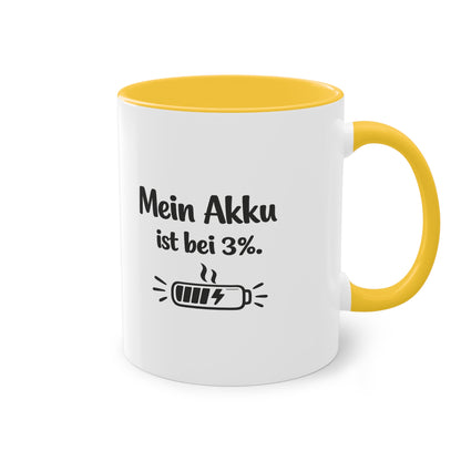 Tasse „Mein Akku ist bei 3 %.“ – Lustige Bürotasse mit Humor