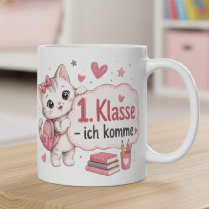 Tasse „1. Klasse – ich komme!“ – Süße Katzen-Tasse