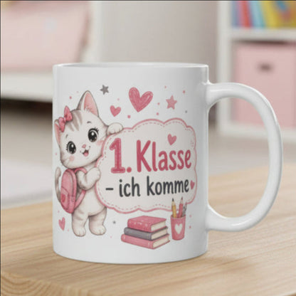 Tasse „1. Klasse – ich komme!“ – Süße Katzen-Tasse