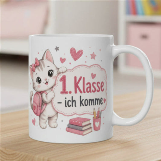 Tasse „1. Klasse – ich komme!“ – Süße Katzen-Tasse