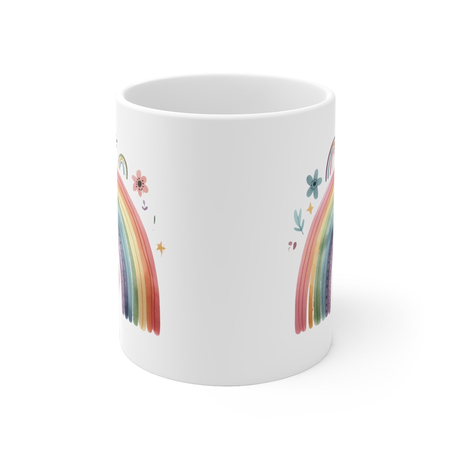 Regenbogen-Tasse mit Herz – Liebevoller Boho-Charme für jeden Tag