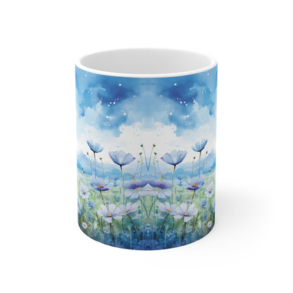 Blaublumen Wiese Aquarell Tasse | Blaue Blumenwiese Berg Tasse