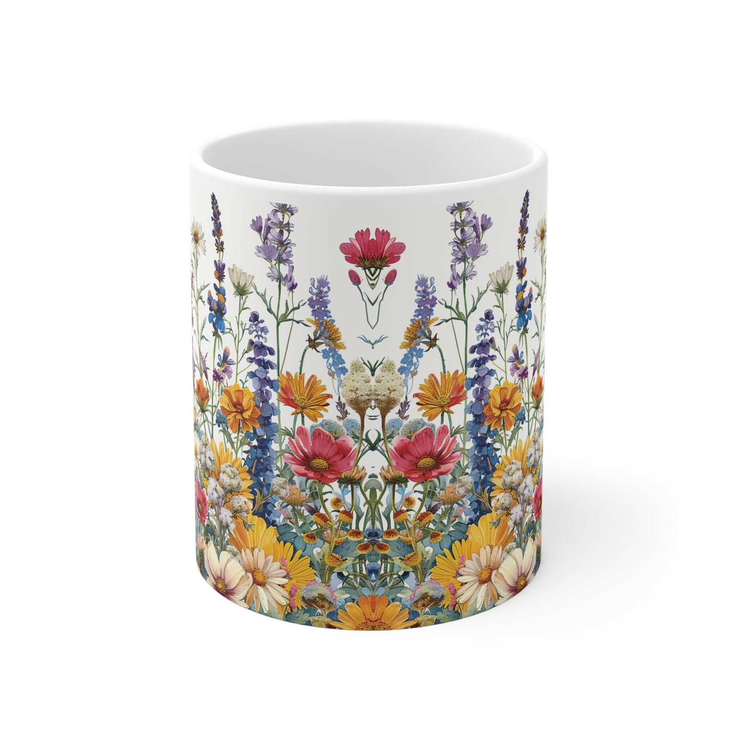 Wildblumen-Mischung Aquarell Tasse | Bunte Blumenwiese Becher Naturmotiv