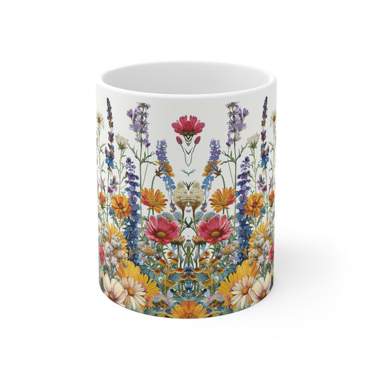 Wildblumen-Mischung Aquarell Tasse | Bunte Blumenwiese Becher Naturmotiv