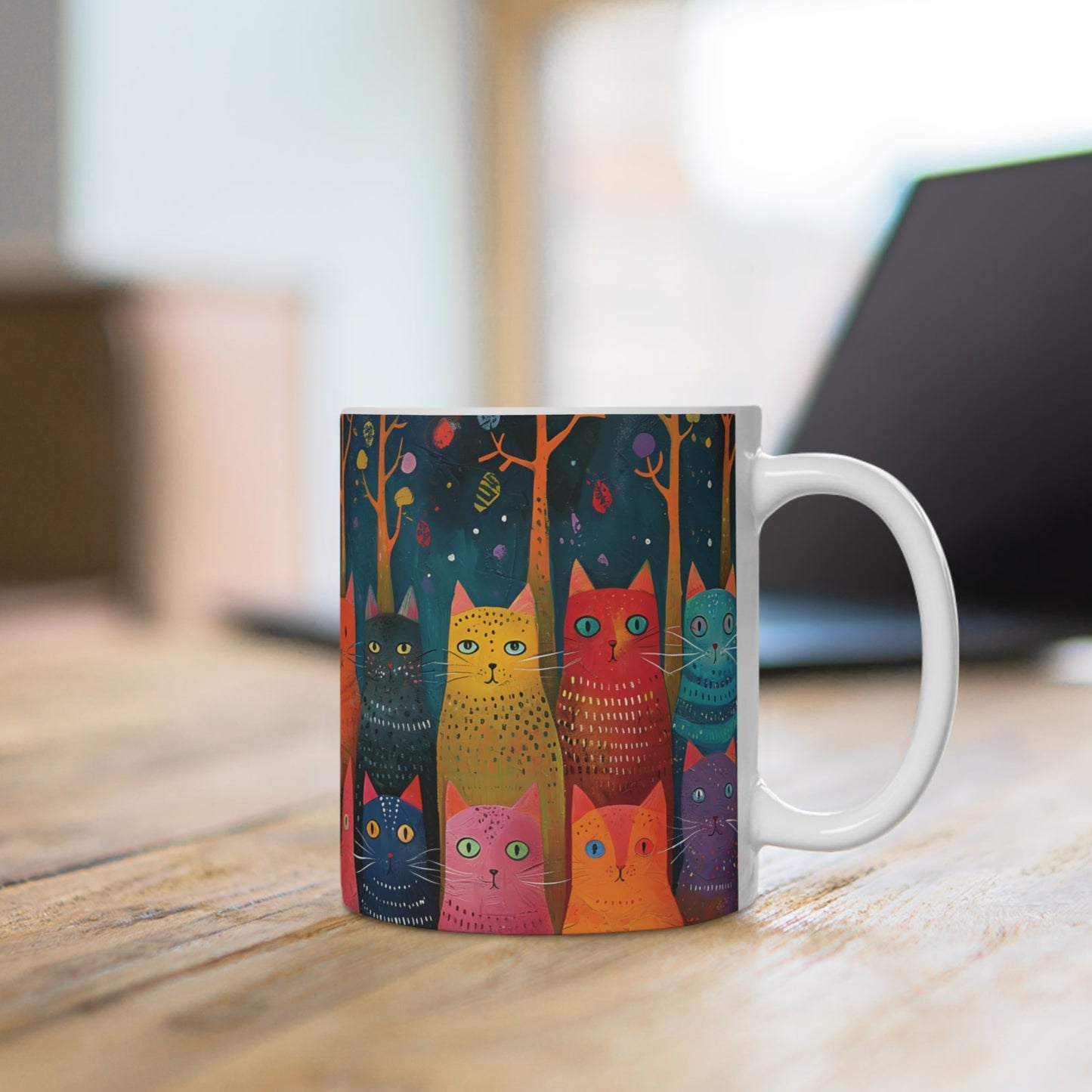 Bunte Katzen-Tasse – Verspieltes Kunstdesign für Katzenliebhaber 🐱🎨✨