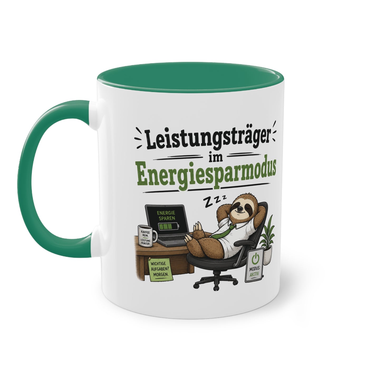Tasse „Leistungsträger im Energiesparmodus“ – Lustige Bürotasse mit Faultier-Motiv