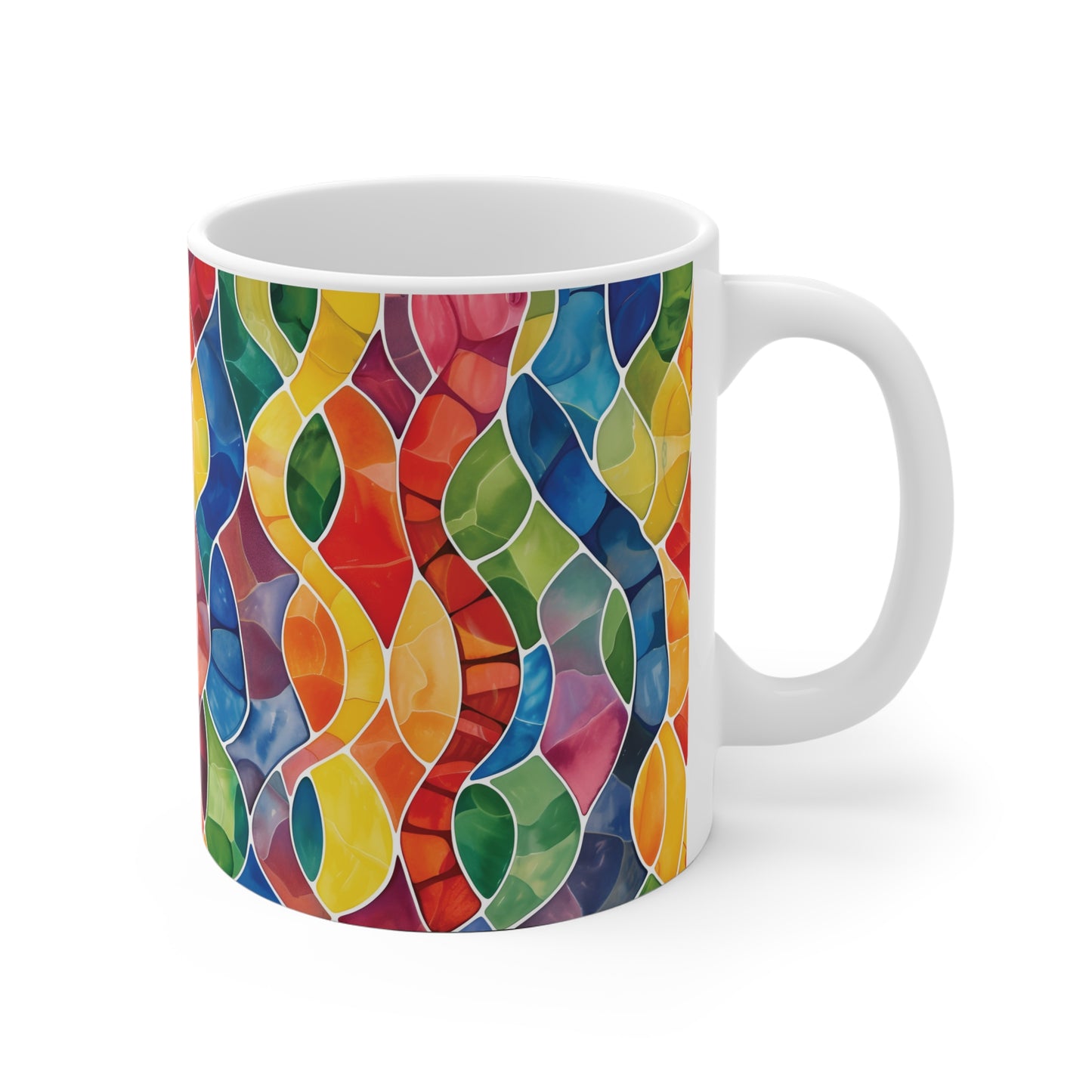 Regenbogen Welle Mosaik Tasse | Bunter Abstract Becher Farbrausch